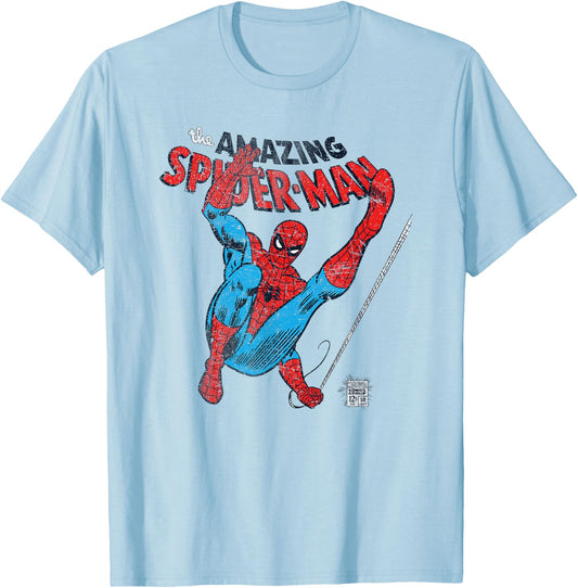 Marvel Spider-Man Retro Web Slinger , White T-Shirt - T-Shirt | Light Blue