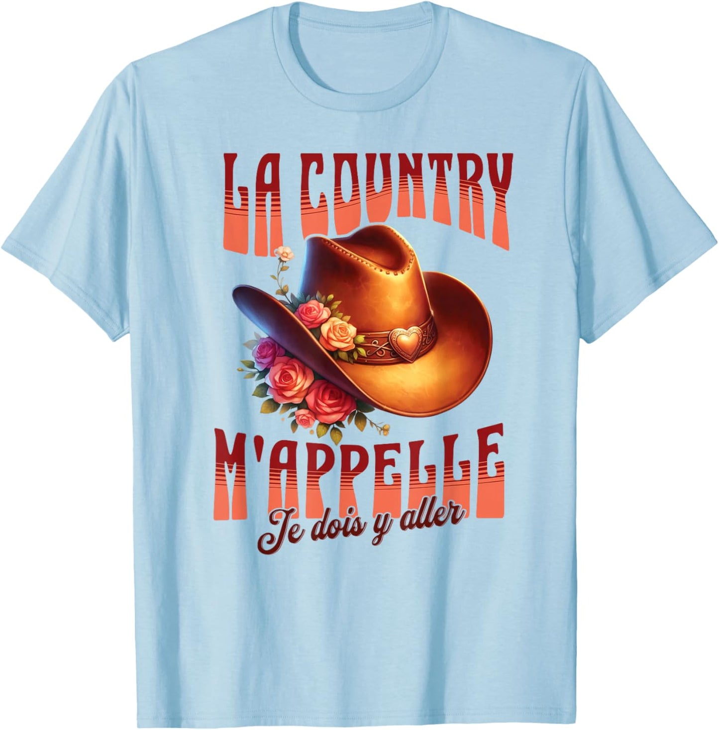 Country Dance Calls Me Flower Hat American Spirit , white, S T-Shirt - T-Shirt | Light Blue