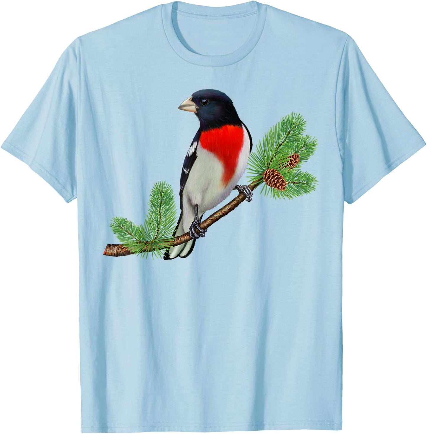 Rose-Breasted Grosbeak On Branch Birder & Bird Lover Gift T-Shirt - T-Shirt | Light Blue