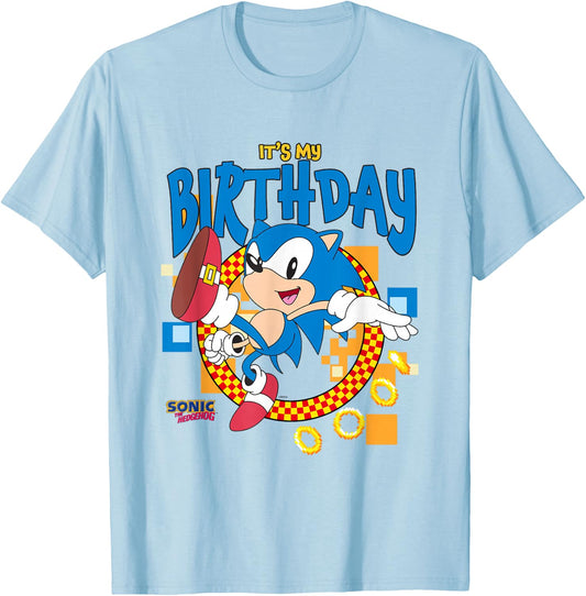 Sonic The Hedgehog Birthday It's My Birthday Cheering Sonic T-Shirt - T-Shirt | Light Blue