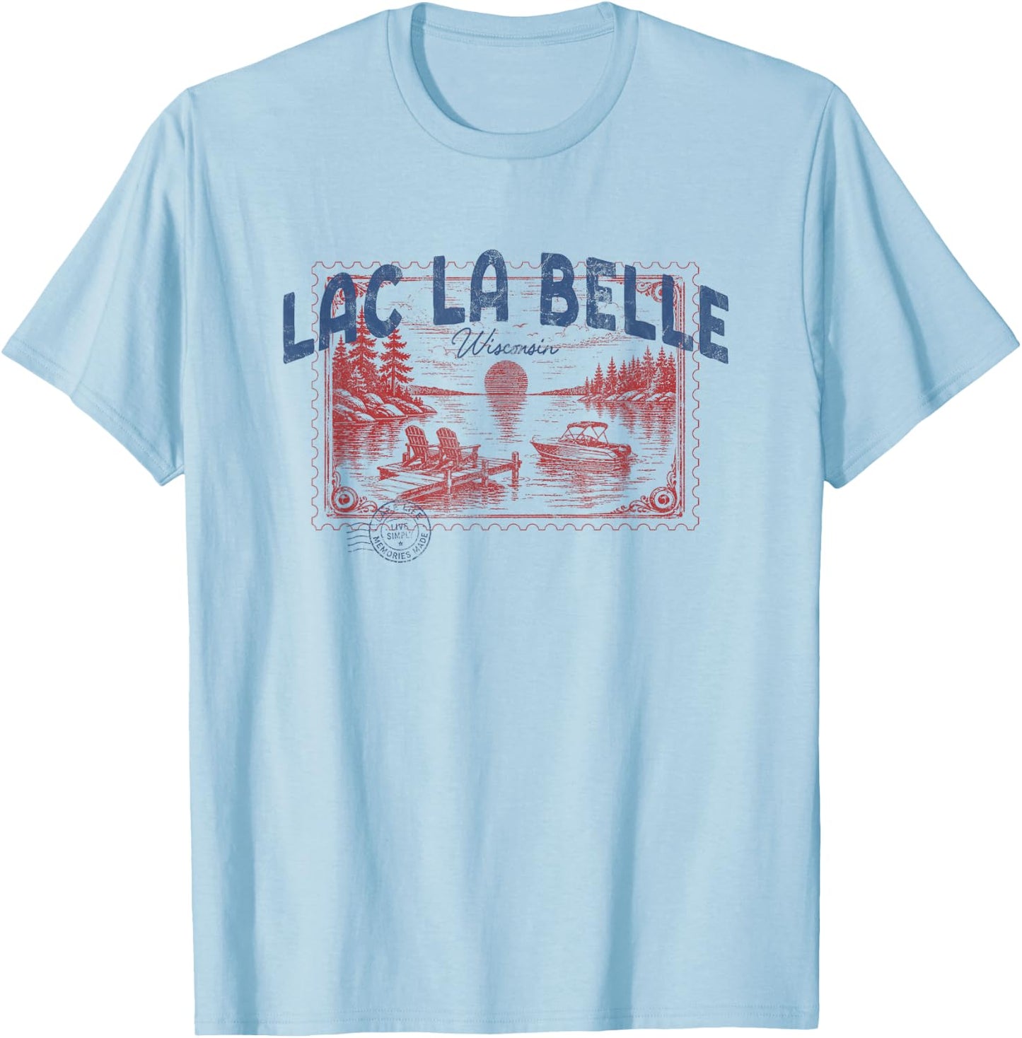 Lac La Belle Wisconsin Outdoors Vintage T-Shirt - T-Shirt | Light Blue