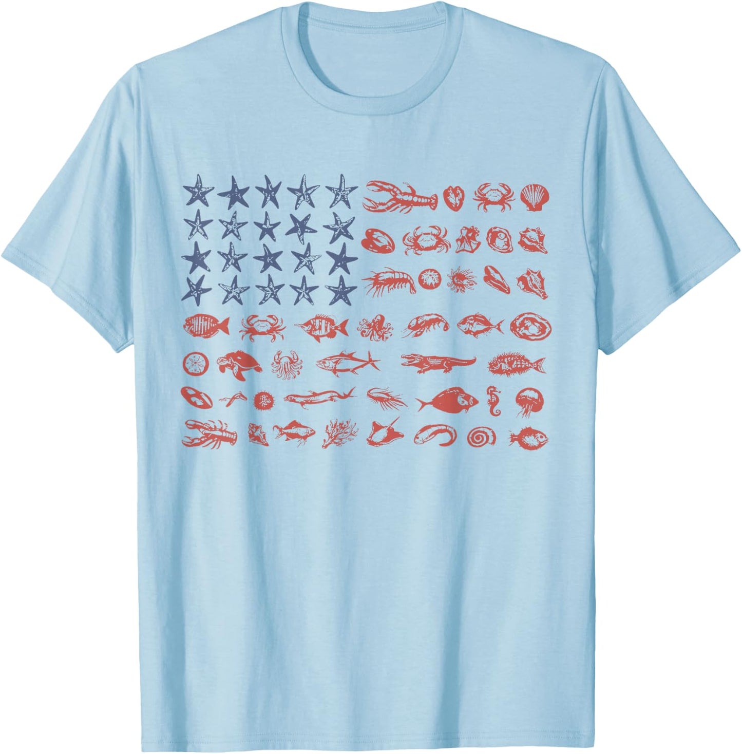 Seashell USA Flag America 250th Anniversary 4th of July T-Shirt - T-Shirt | Light Blue