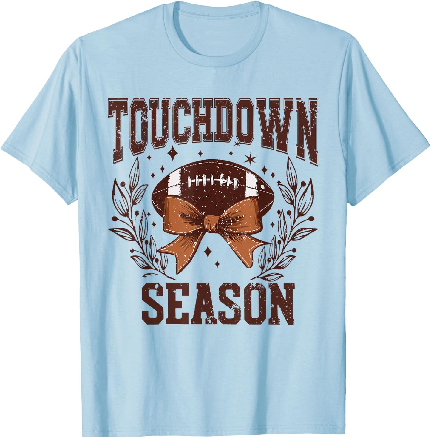 Touch Down Season Coquette Football Bow Fall Football Mom T-Shirt - T-Shirt | Light Blue