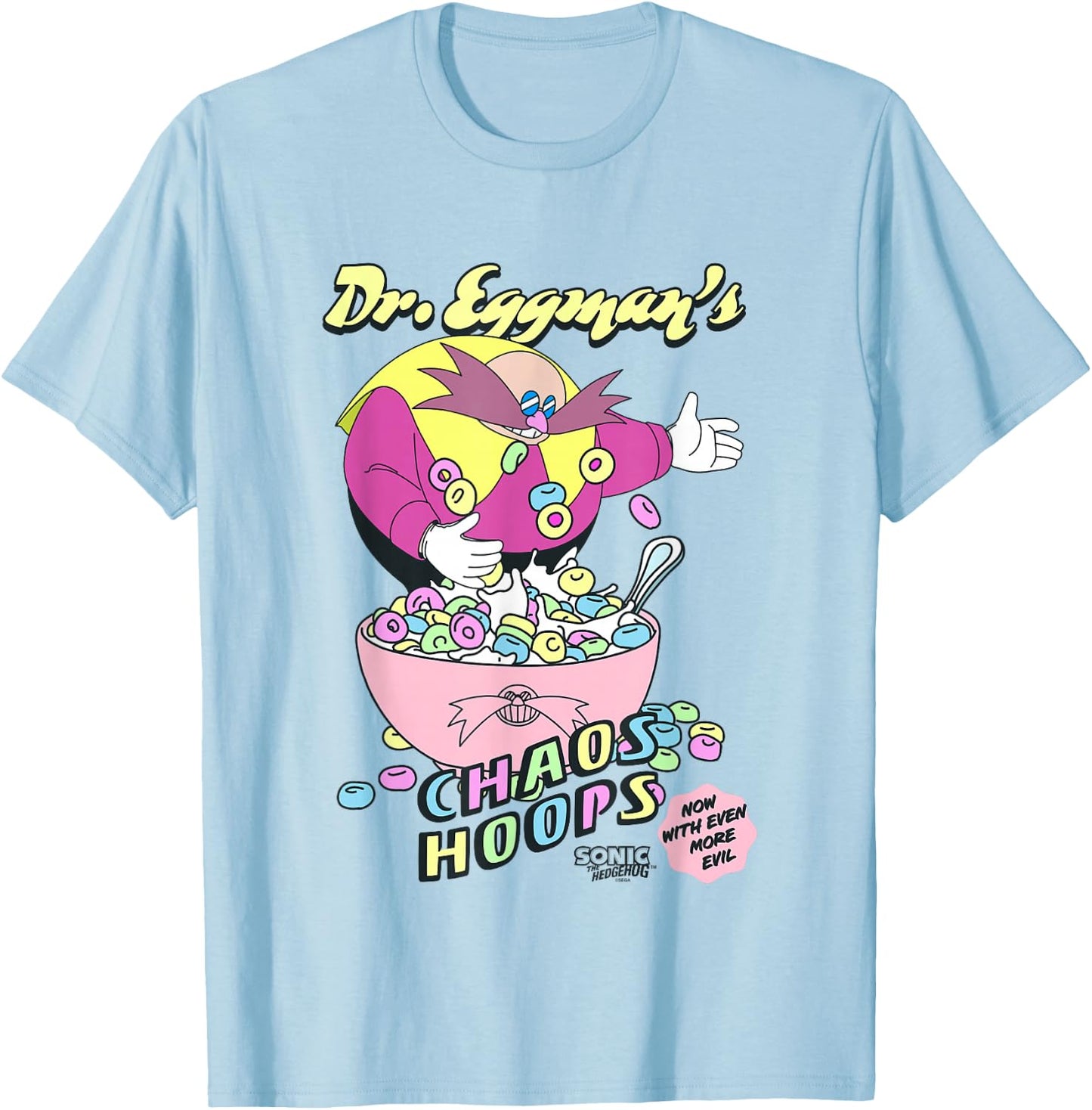 Sonic The Hedgehog Dr. Eggman's Chaos Hoops Cereal Retro T-Shirt - T-Shirt | Light Blue
