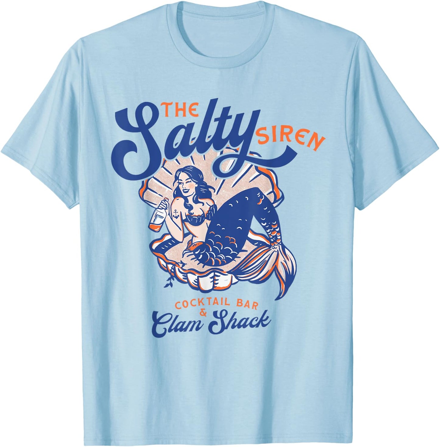 The Salty Siren Cocktail Bar & Clam Shack Cute Mermaid Pinup T-Shirt - T-Shirt | Light Blue