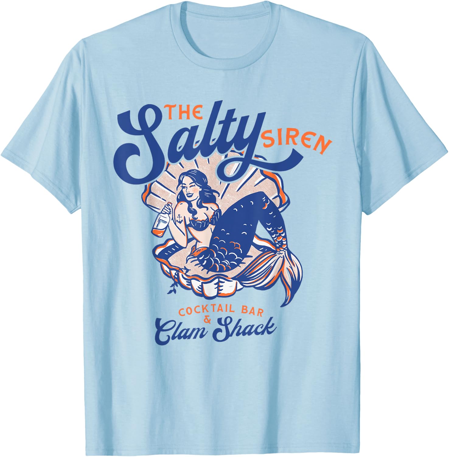 The Salty Siren Cocktail Bar & Clam Shack Cute Mermaid Pinup T-Shirt - T-Shirt | Light Blue