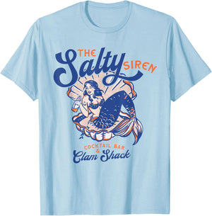 The Salty Siren Cocktail Bar & Clam Shack Cute Mermaid Pinup T-Shirt - T-Shirt | Light Blue