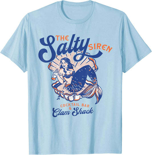 The Salty Siren Cocktail Bar & Clam Shack Cute Mermaid Pinup T-Shirt - T-Shirt | Light Blue