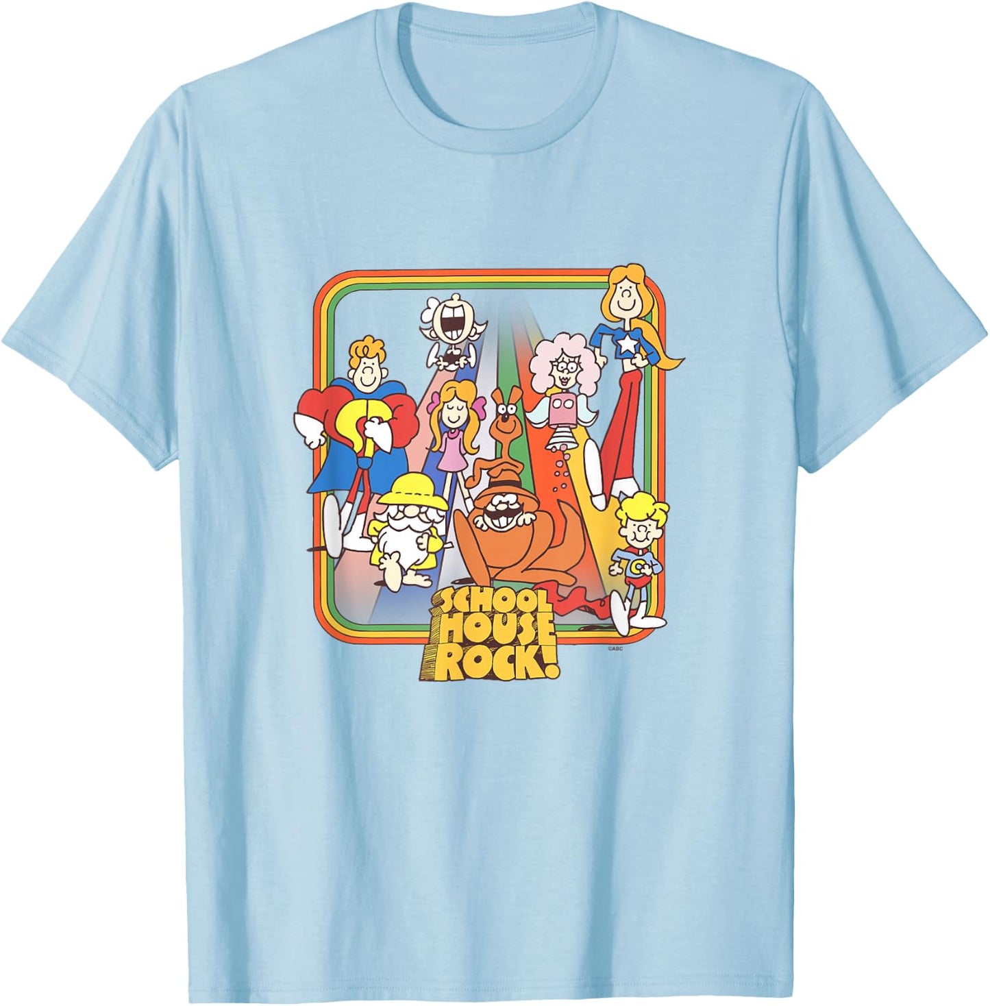 Schoolhouse Rock! Favorite Character Rainbow Outline Vintage T-Shirt - T-Shirt | Light Blue