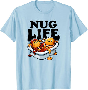 Nug Life Funny Chicken Nuggets in BBQ Sauce Cartoon Nugget T-Shirt - T-Shirt | Light Blue