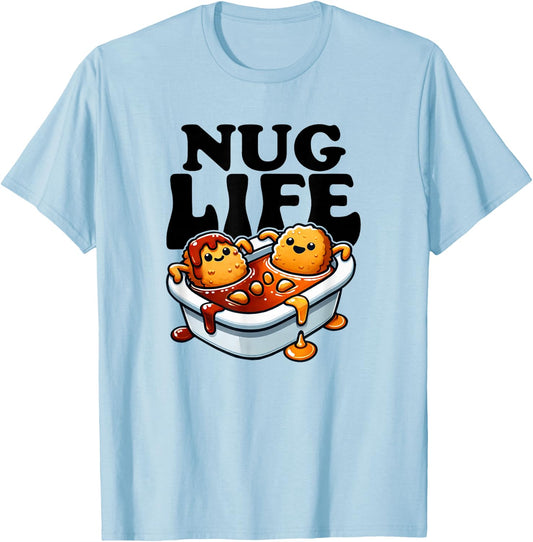 Nug Life Funny Chicken Nuggets in BBQ Sauce Cartoon Nugget T-Shirt - T-Shirt | Light Blue