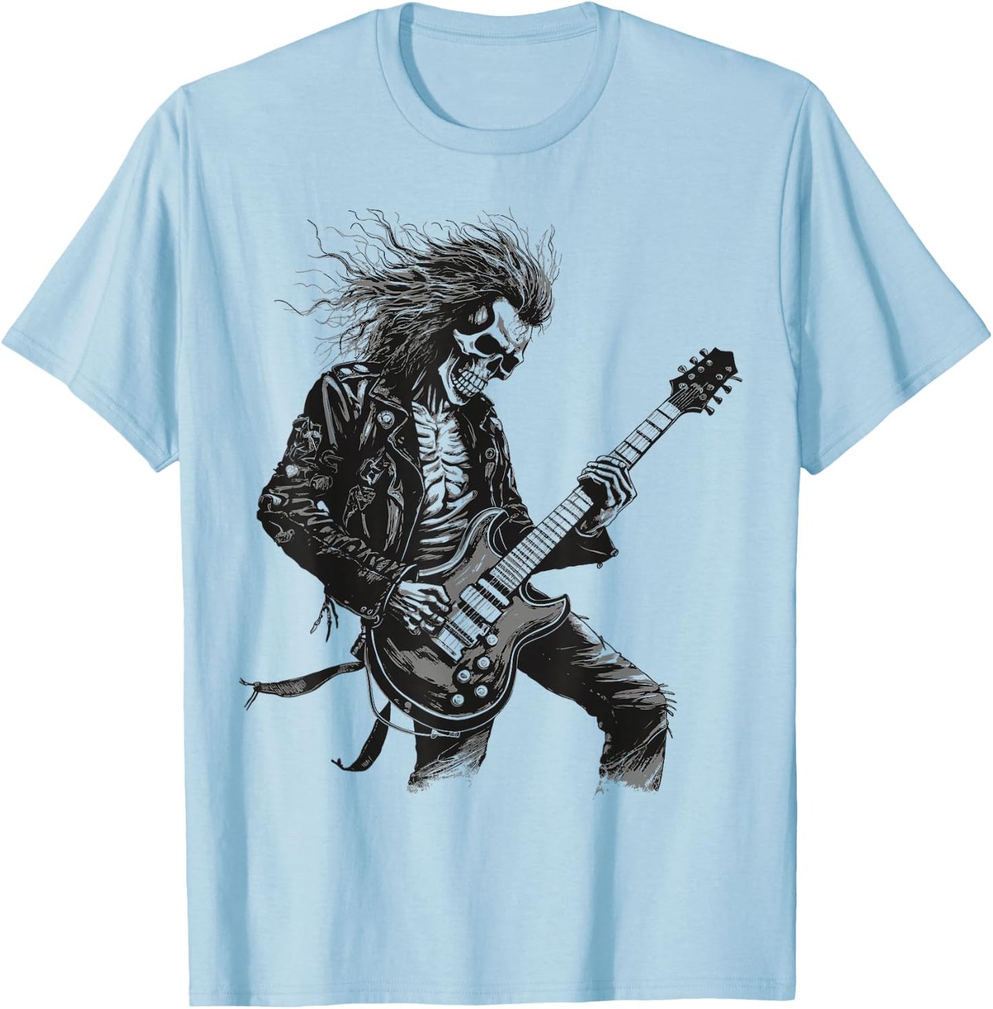 Skeleton Guitar Guy Rock And Roll Band Rock On T-Shirt - T-Shirt | Light Blue
