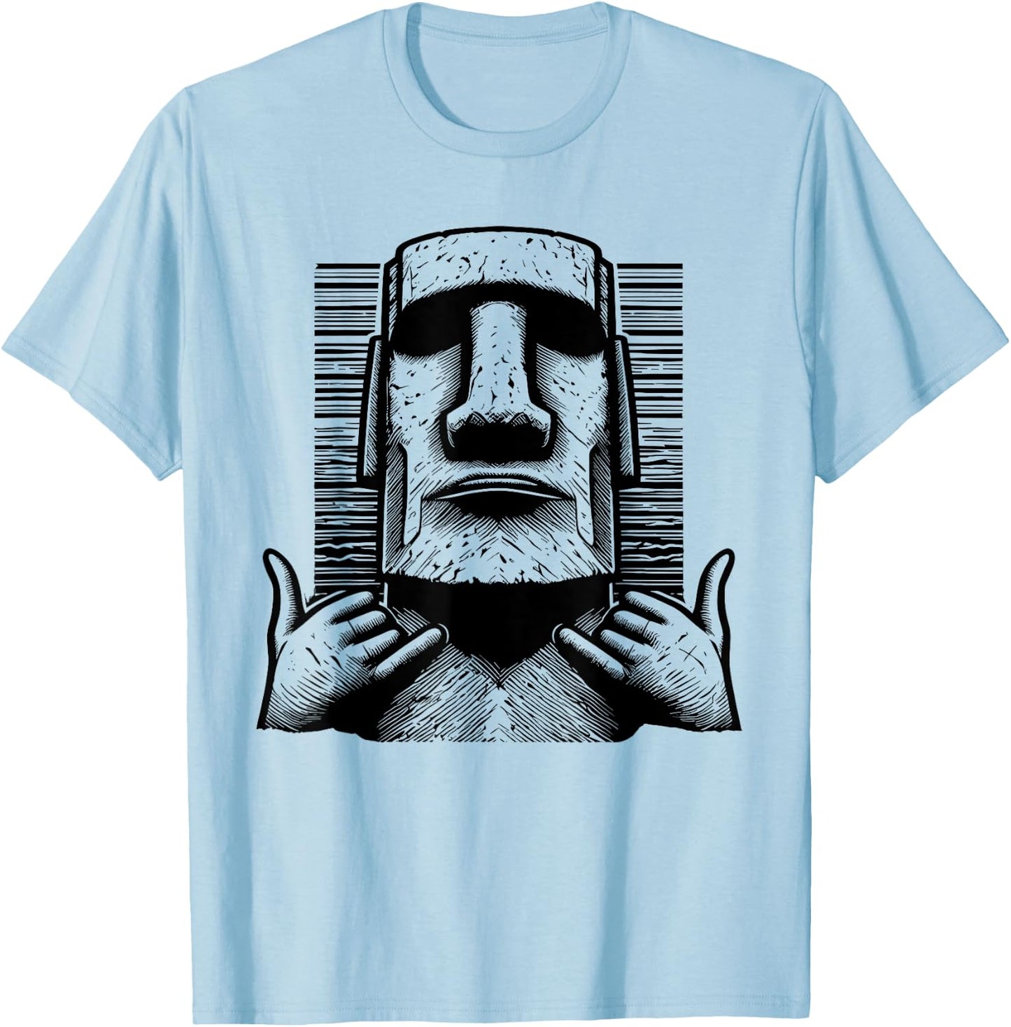 Funny Easter Island Rapa Nui Moai Statue Surfer Shaka Sign T-Shirt - T-Shirt | Light Blue