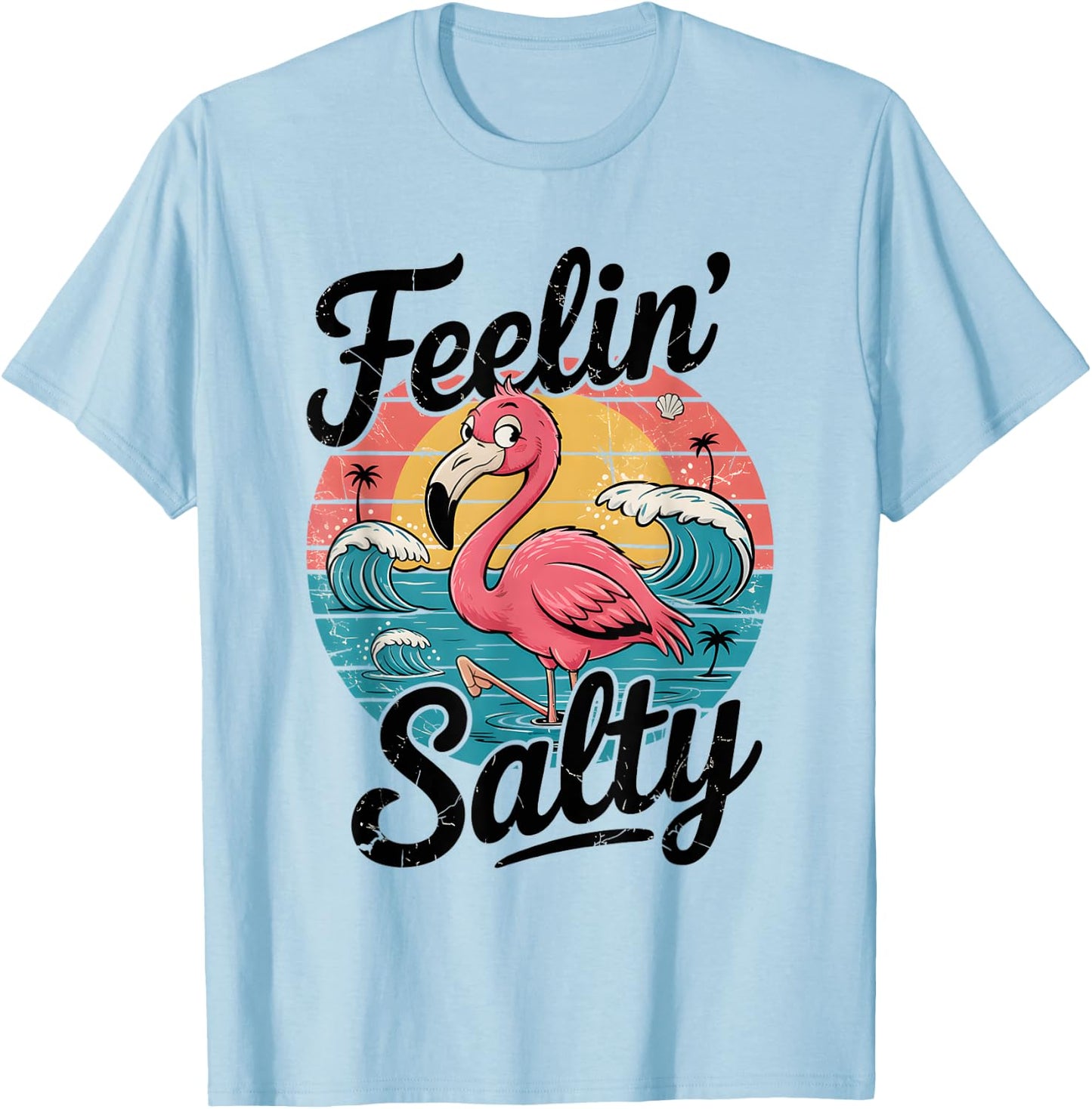 Funny Feelin Salty Beach Summer Vacation Vintage 70's Retro T-Shirt - T-Shirt | Light Blue