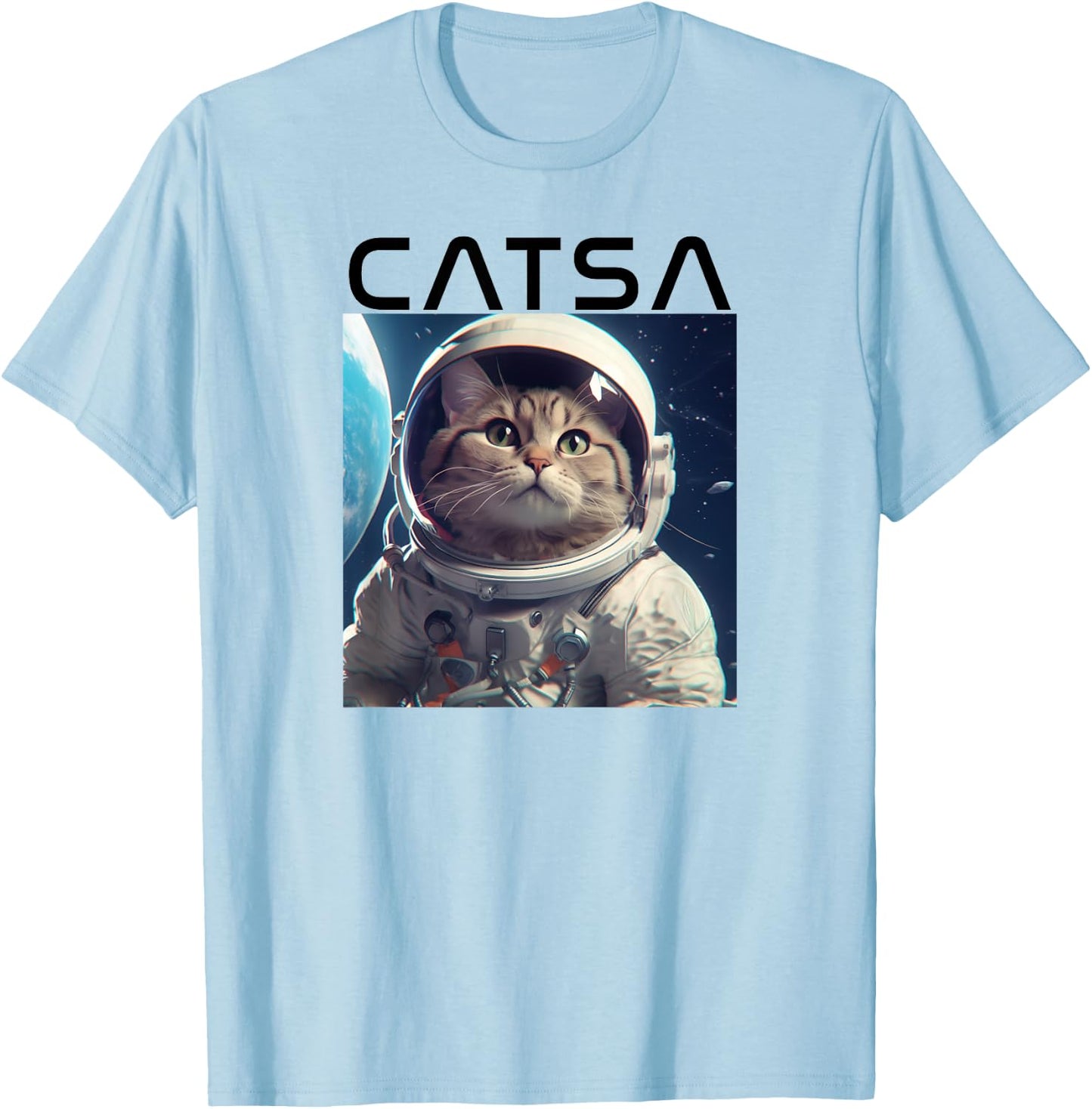 CATSA Cat Astronaut in Space Photo Funny Kitten & Kitty Pun T-Shirt - T-Shirt | Light Blue