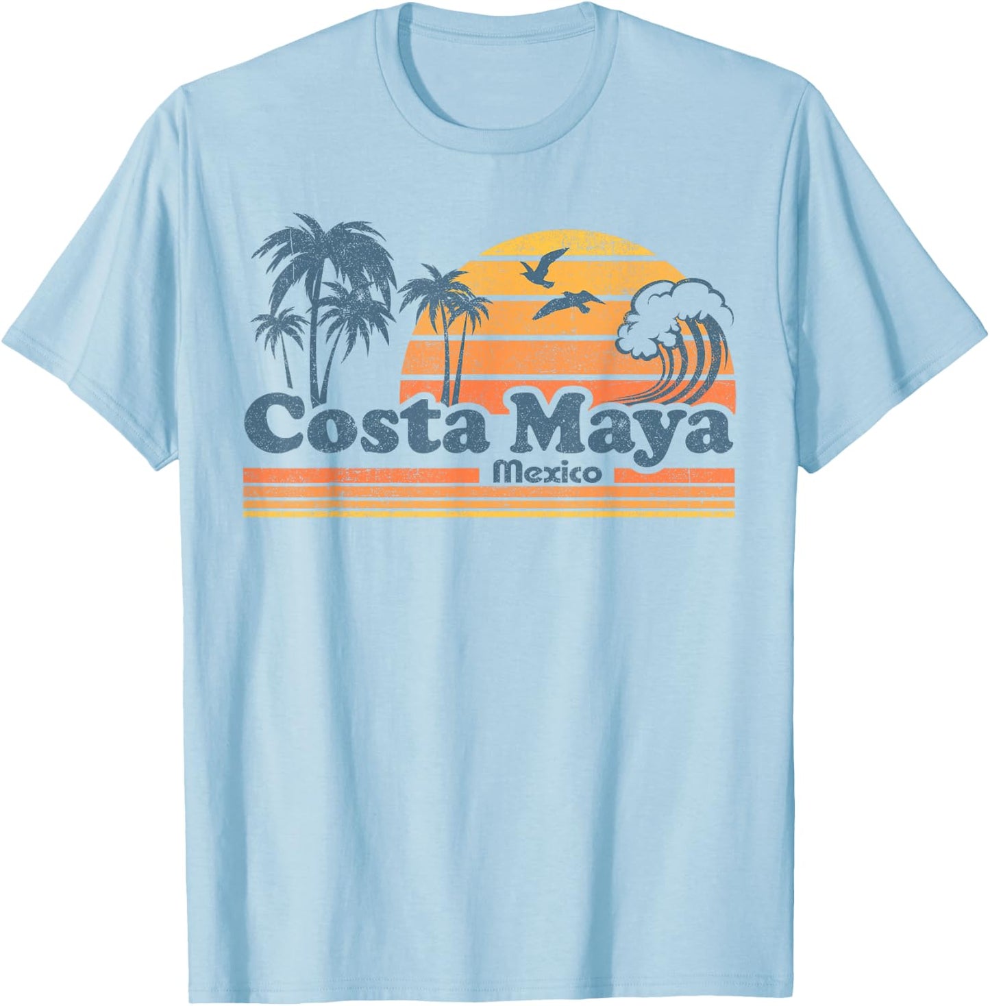 Costa Maya Mexico Beach Summer Vacation Vintage 70's Retro T-Shirt - T-Shirt | Light Blue