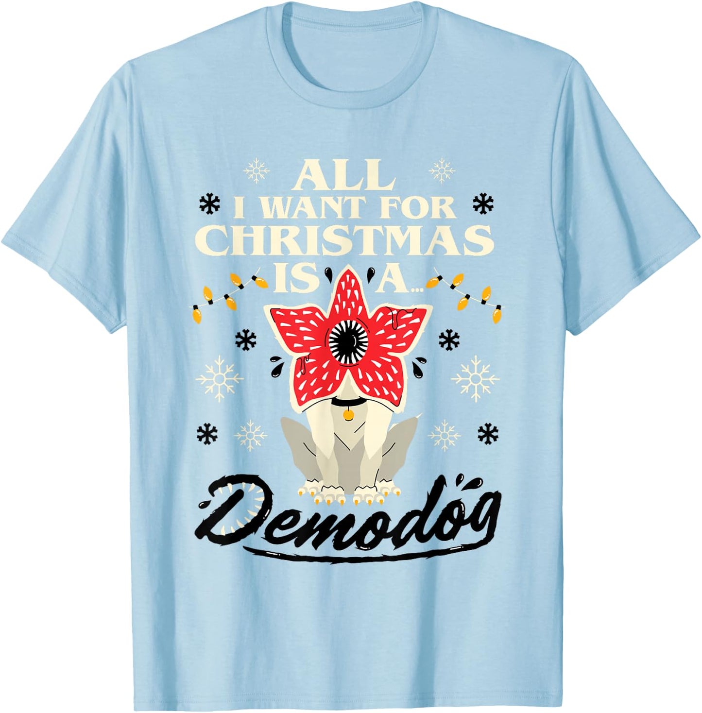 Stranger Things Demodog Christmas , Red, S T-Shirt - T-Shirt | Light Blue