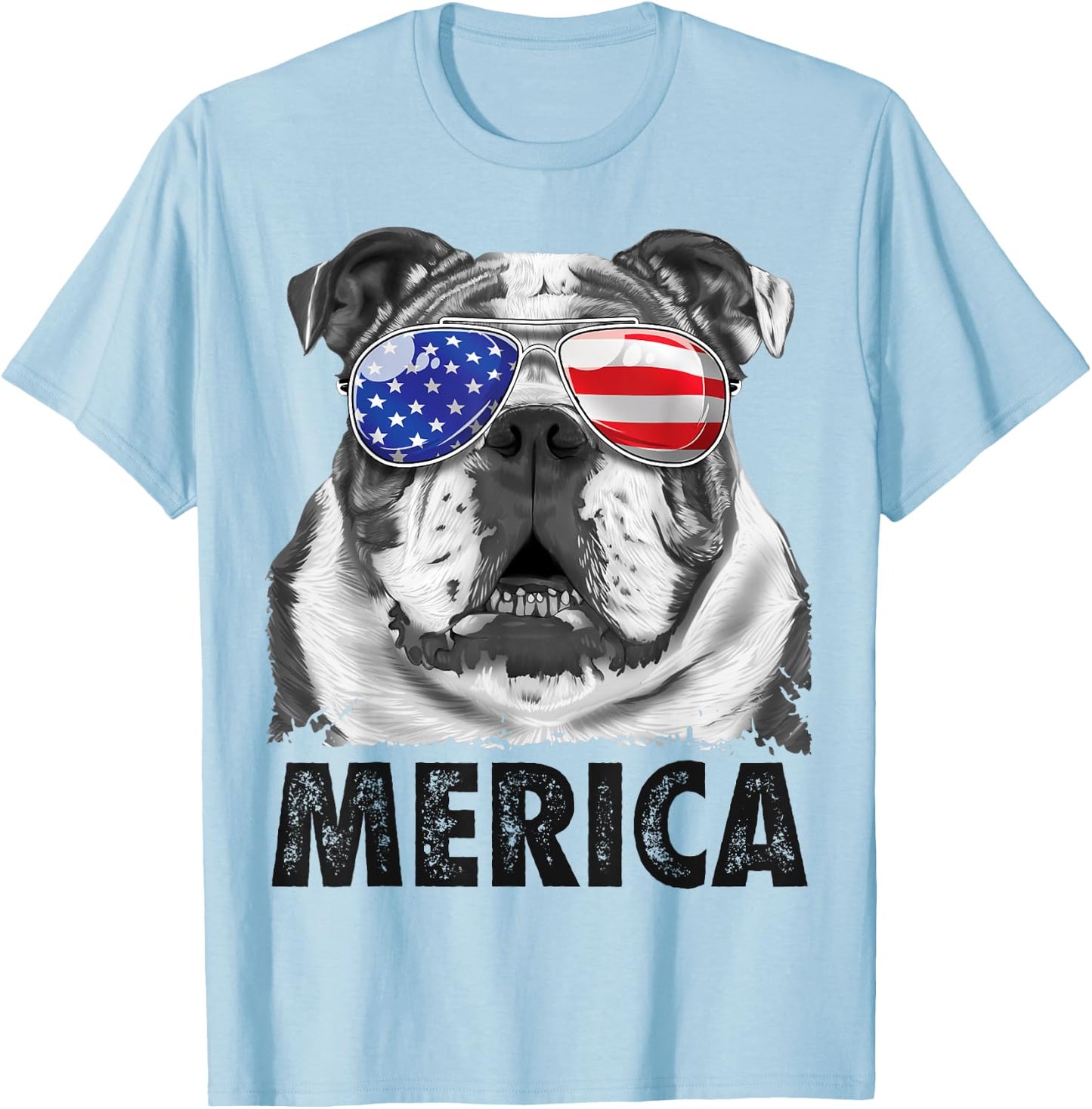 English Bulldog 4th of July Shirt Merica Men Women American T-Shirt - T-Shirt | Light Blue