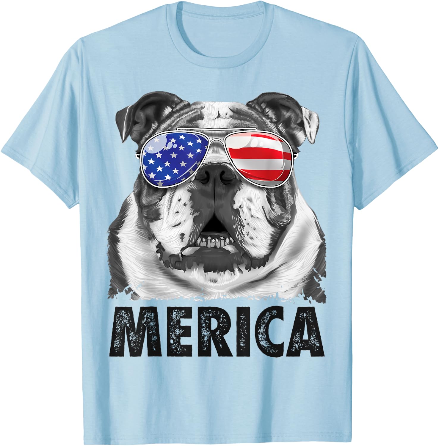 English Bulldog 4th of July Shirt Merica Men Women American T-Shirt - T-Shirt | Light Blue
