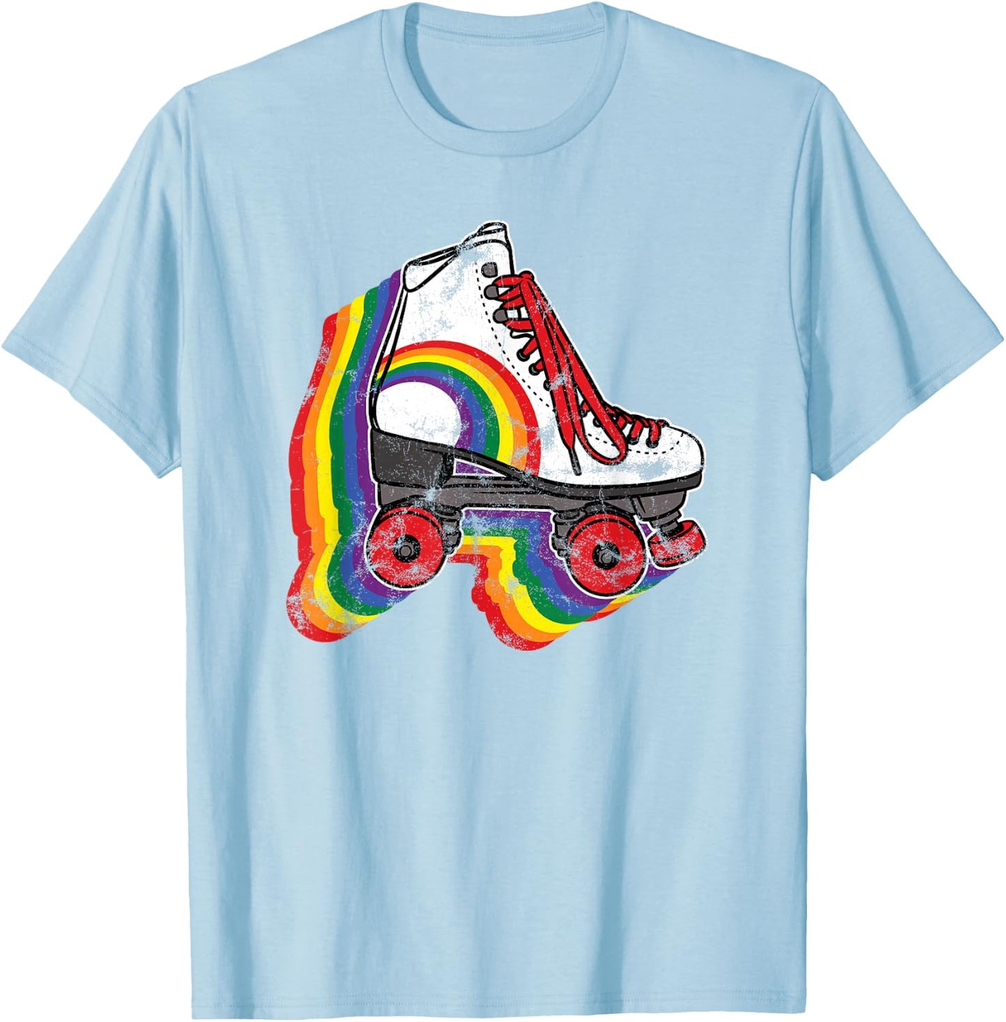 Rainbow Vintage Roller Skating T-Shirt - T-Shirt | Light Blue