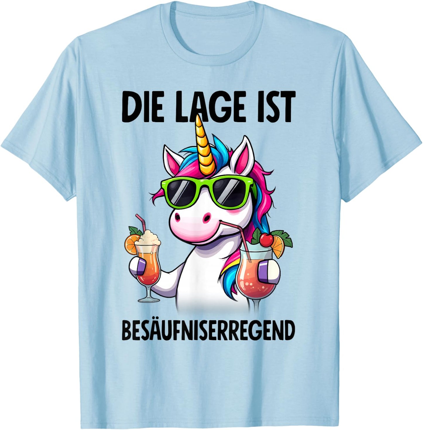 Die Lage Ist Besäufniserregend mit Einhorn - - Weiß - S - Kurzarm - - Cartoon - Frühling, Sommer T-Shirt - T-Shirt | Light Blue