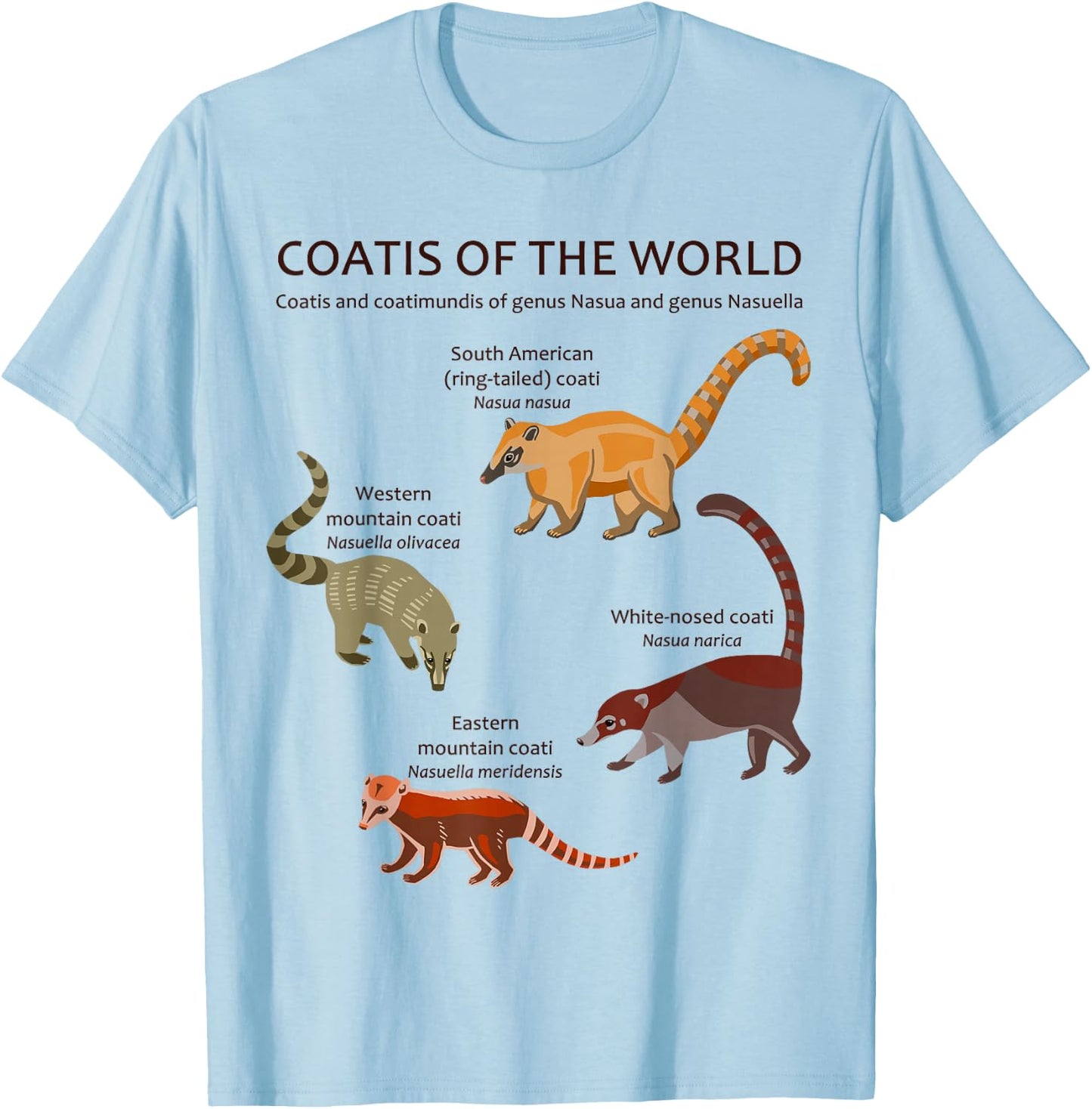 Coati and Coatimundi Species Animal Artwork T-Shirt - T-Shirt | Light Blue
