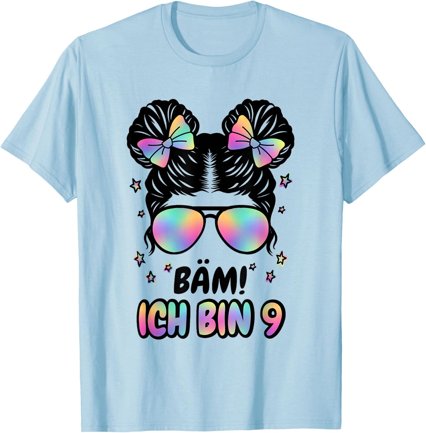 9. Geburtstag Mädchen Messy Bun Bäm! Ich Bin Neun T-Shirt - T-Shirt | Light Blue
