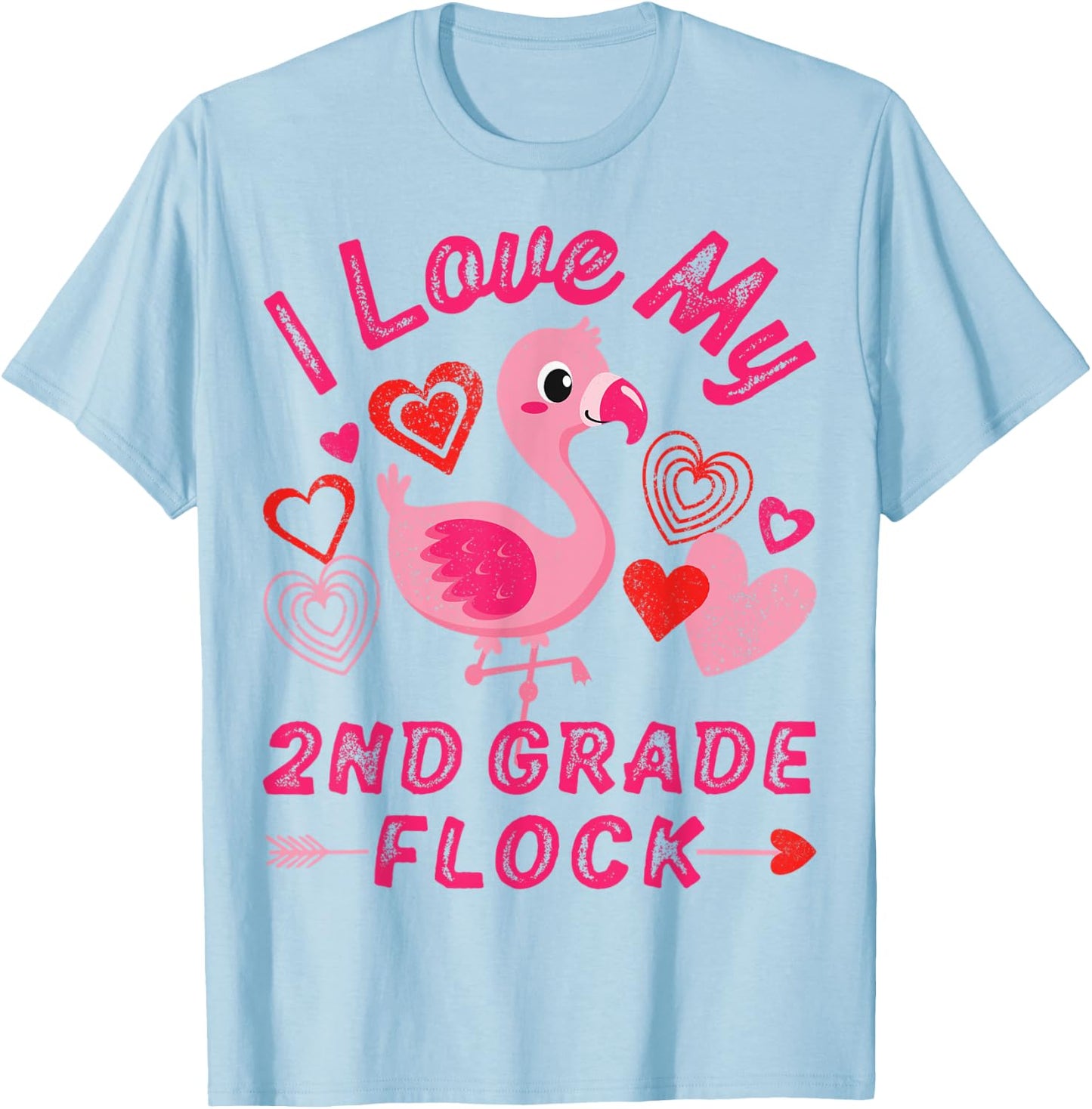 Love My 2nd Grade Flock Flamingo Second Grade Heart Teacher Men Women T-Shirt - T-Shirt | Light Blue