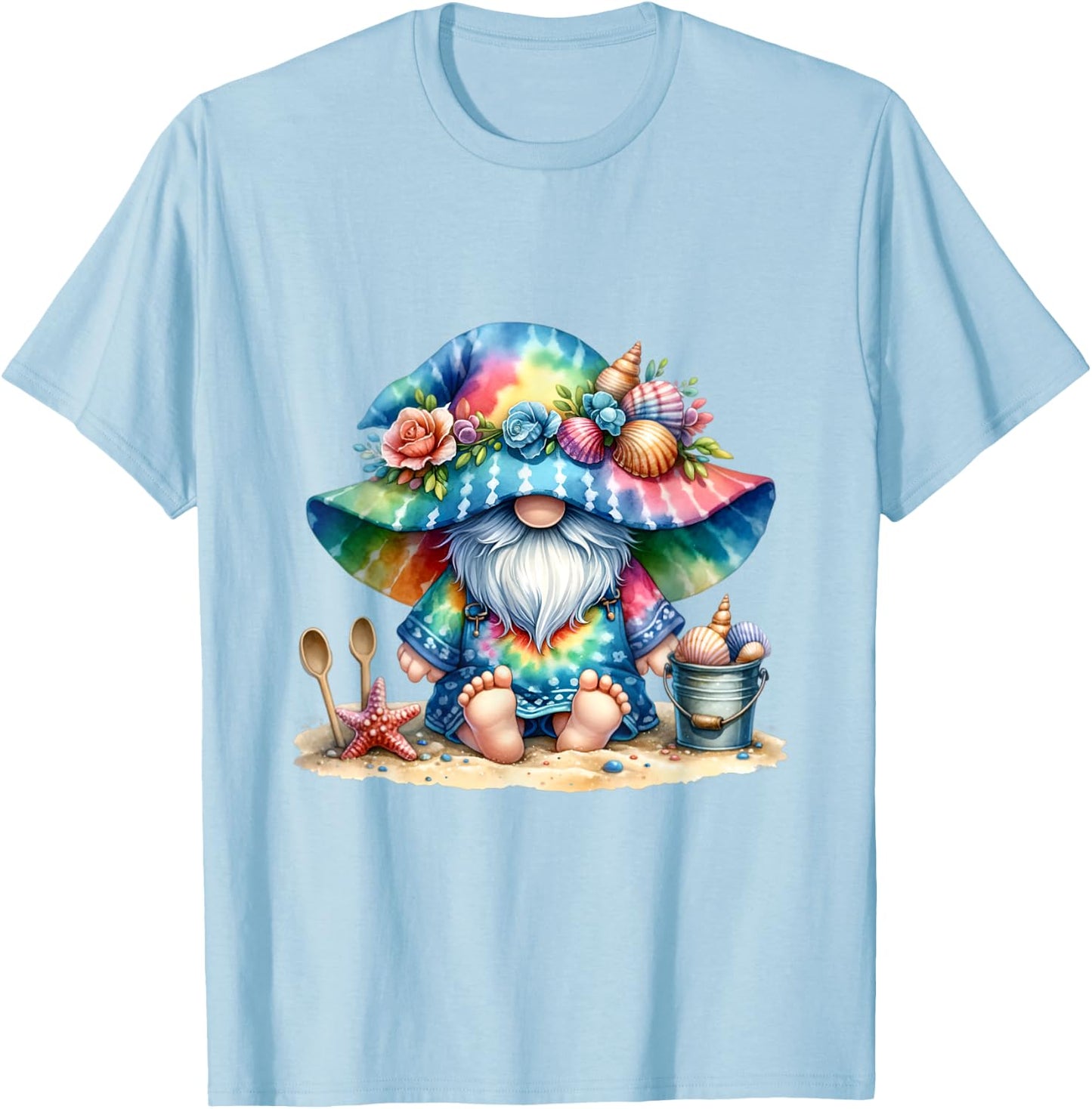 Funny Beach Gnome Dad Barefoot In Sand For Hawaii Vacation Men Women Kids T-Shirt - T-Shirt | Light Blue