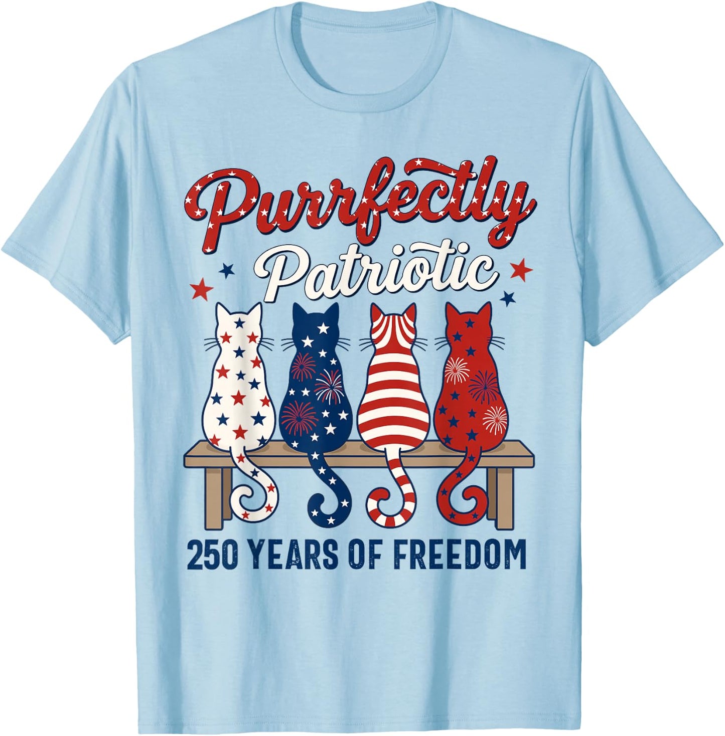 4th of July Cat Lovers Purrfectly Patriotic 250 Years 250th T-Shirt - T-Shirt | Light Blue