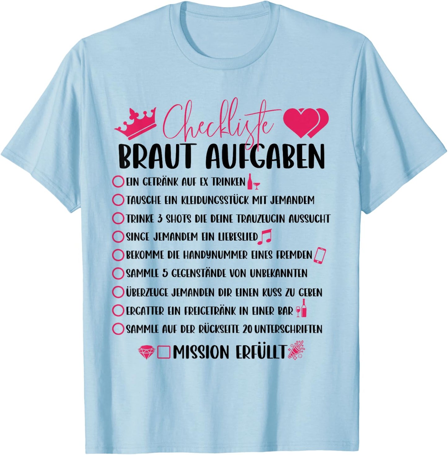 Checkliste der JGA Braut für den Junggesellinnenabschied T-Shirt - T-Shirt | Light Blue