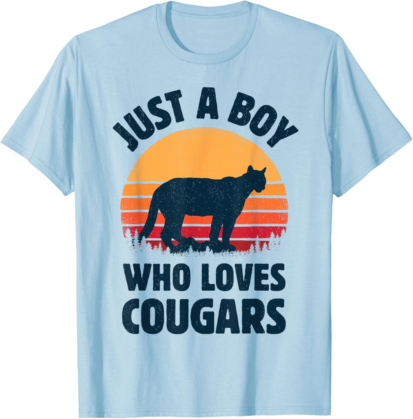 Cougar Just A Boy Who Loves Cougars Men Retro Vintage Sunset T-Shirt - T-Shirt | Light Blue