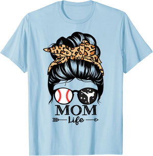Mom Life Messy Bun Hair Funny Baseball Karate Mom T-Shirt - T-Shirt | Light Blue