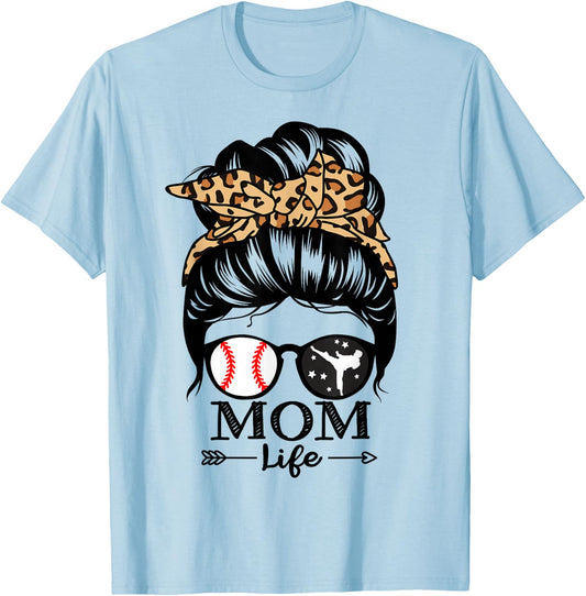 Mom Life Messy Bun Hair Funny Baseball Karate Mom T-Shirt - T-Shirt | Light Blue