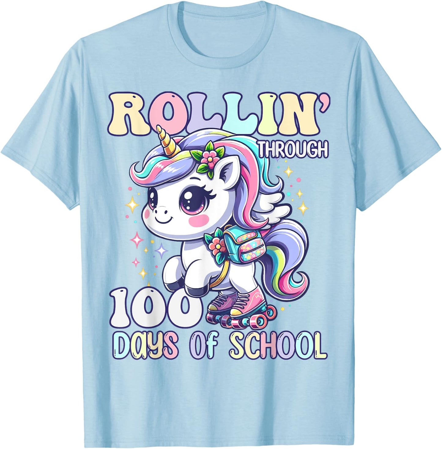100 Days of School Girls Teacher 100th Day Unicorn Outfit T-Shirt - T-Shirt | Light Blue