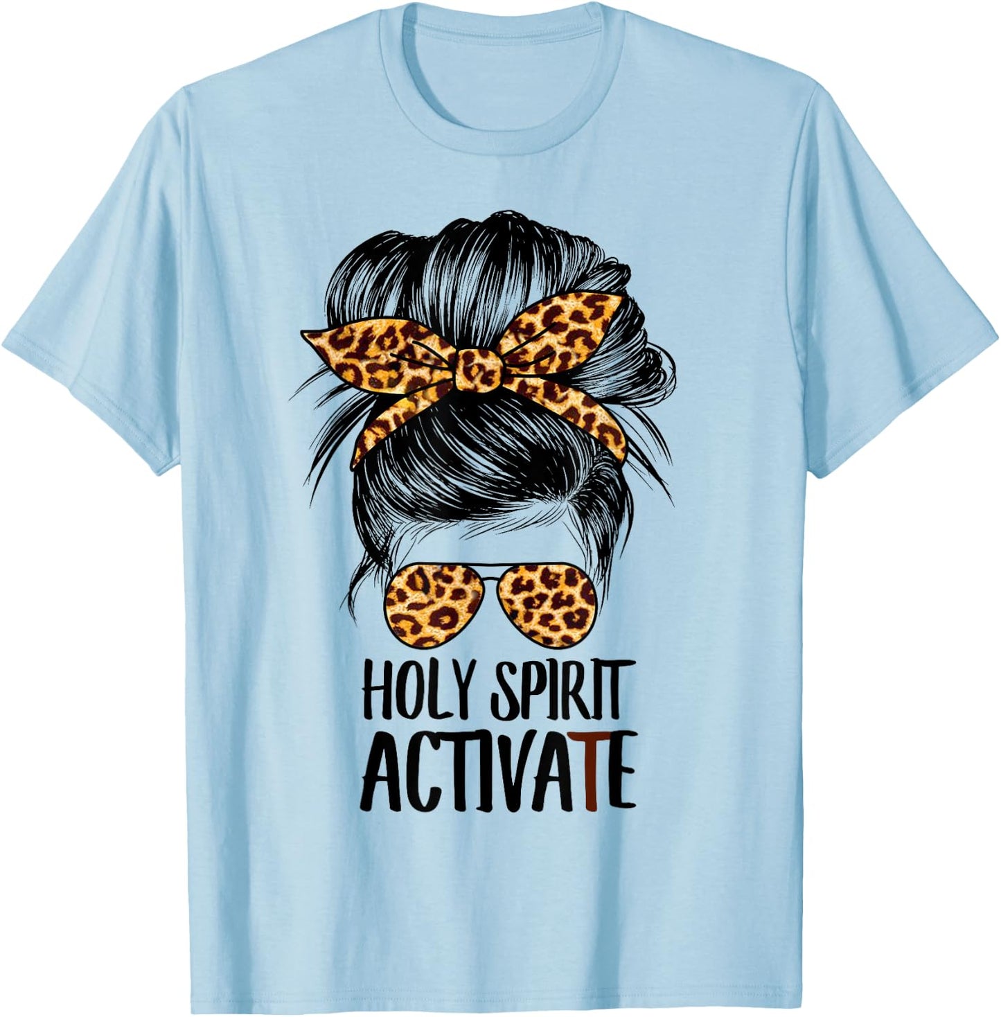 Trendy Religious Holy Spirit Cool Mom Life Leopard Print T-Shirt - T-Shirt | Light Blue