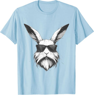 Beard Bunny Face With Sunglasses Easter Day 2024 Men Boy Kid T-Shirt - T-Shirt | Light Blue