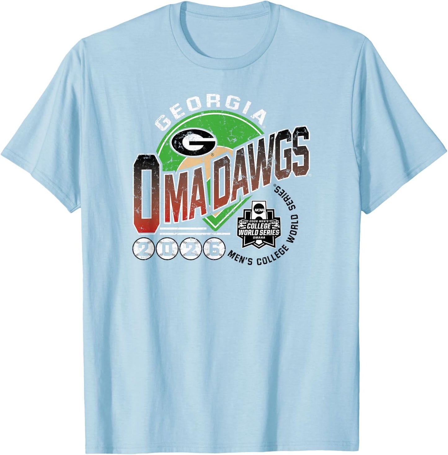 Georgia Bulldogs College World Series 2026 Baseball Omadawgs T-Shirt - T-Shirt | Light Blue