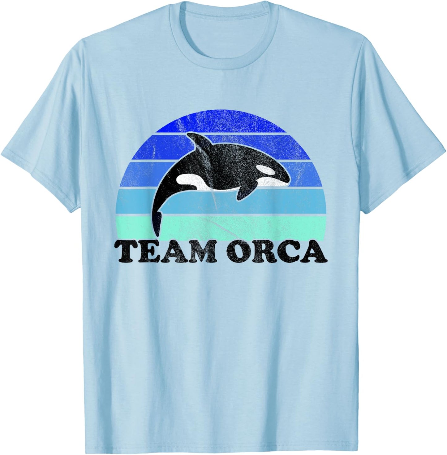 Team Orca - Whale Orcas Sea Ocean Retro Sunset T-Shirt - T-Shirt | Light Blue