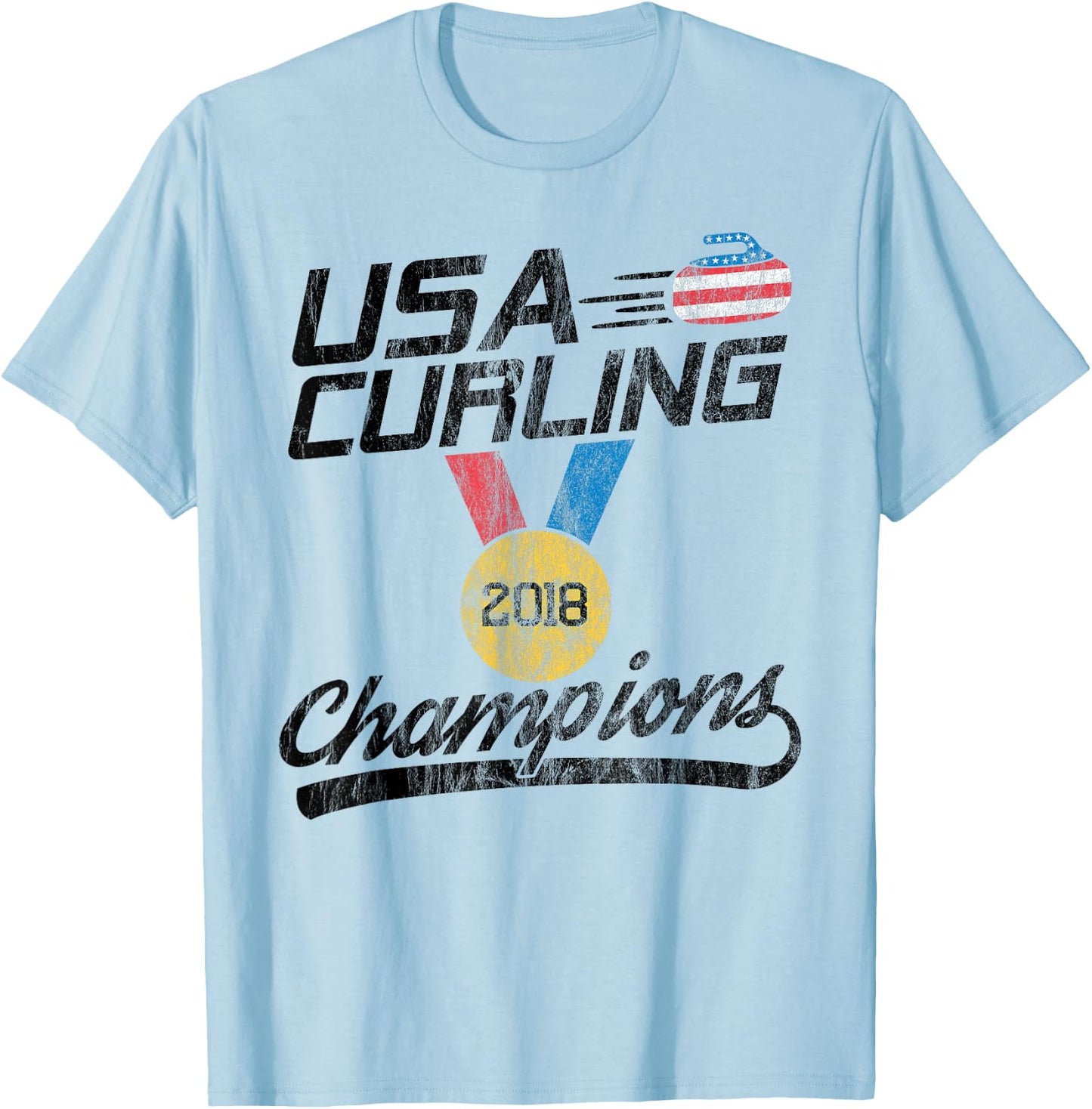 USA Red White and Blue Curling T Shirt 2018 Champion T-Shirt - T-Shirt | Light Blue
