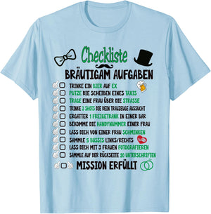 Groom Tasks Rumbling JGA Checklist , White T-Shirt - T-Shirt | Light Blue