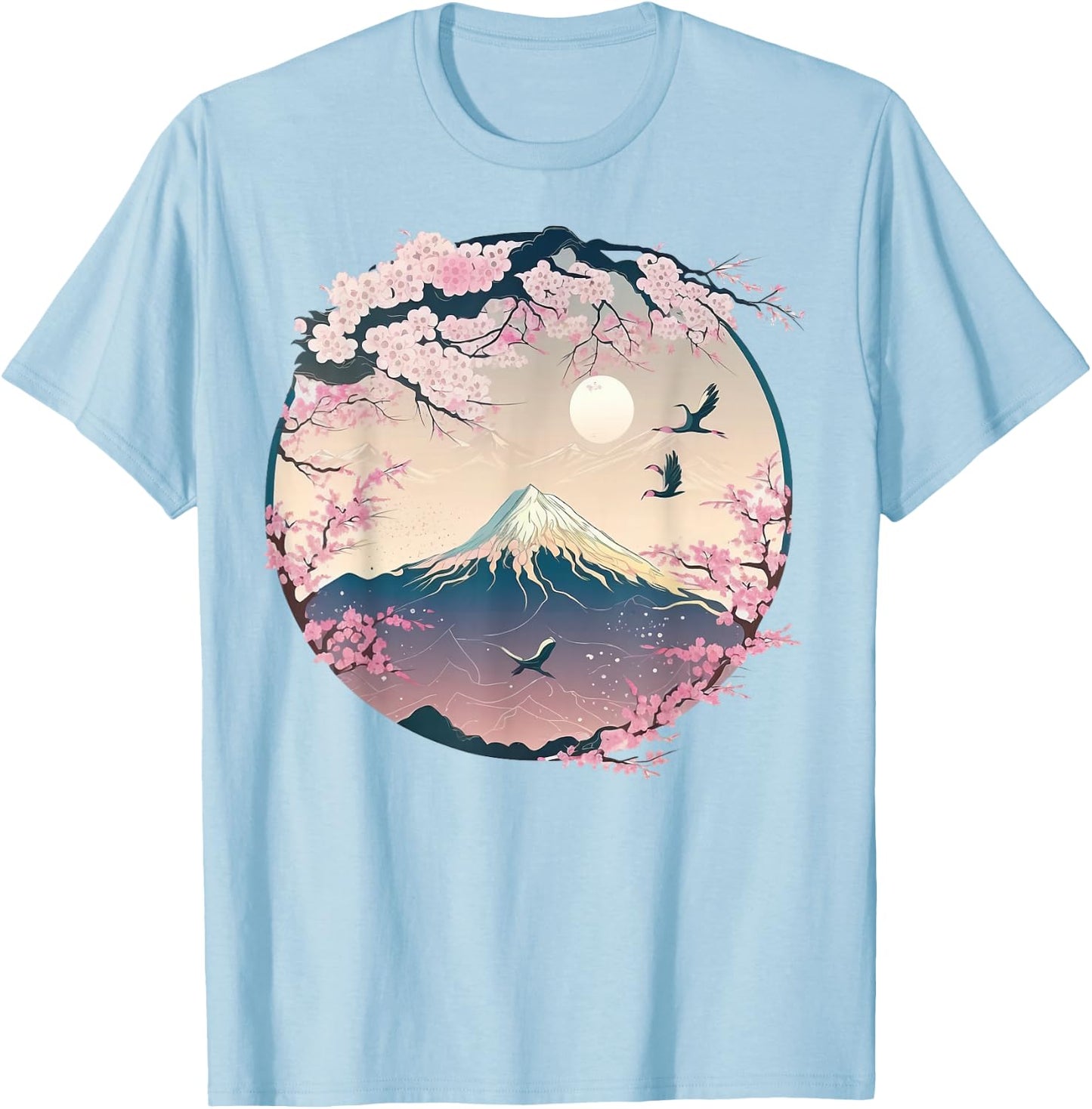 Japanese Sakura Garden Geisha Mount Fuji Cherry Blossom T-Shirt - T-Shirt | Light Blue