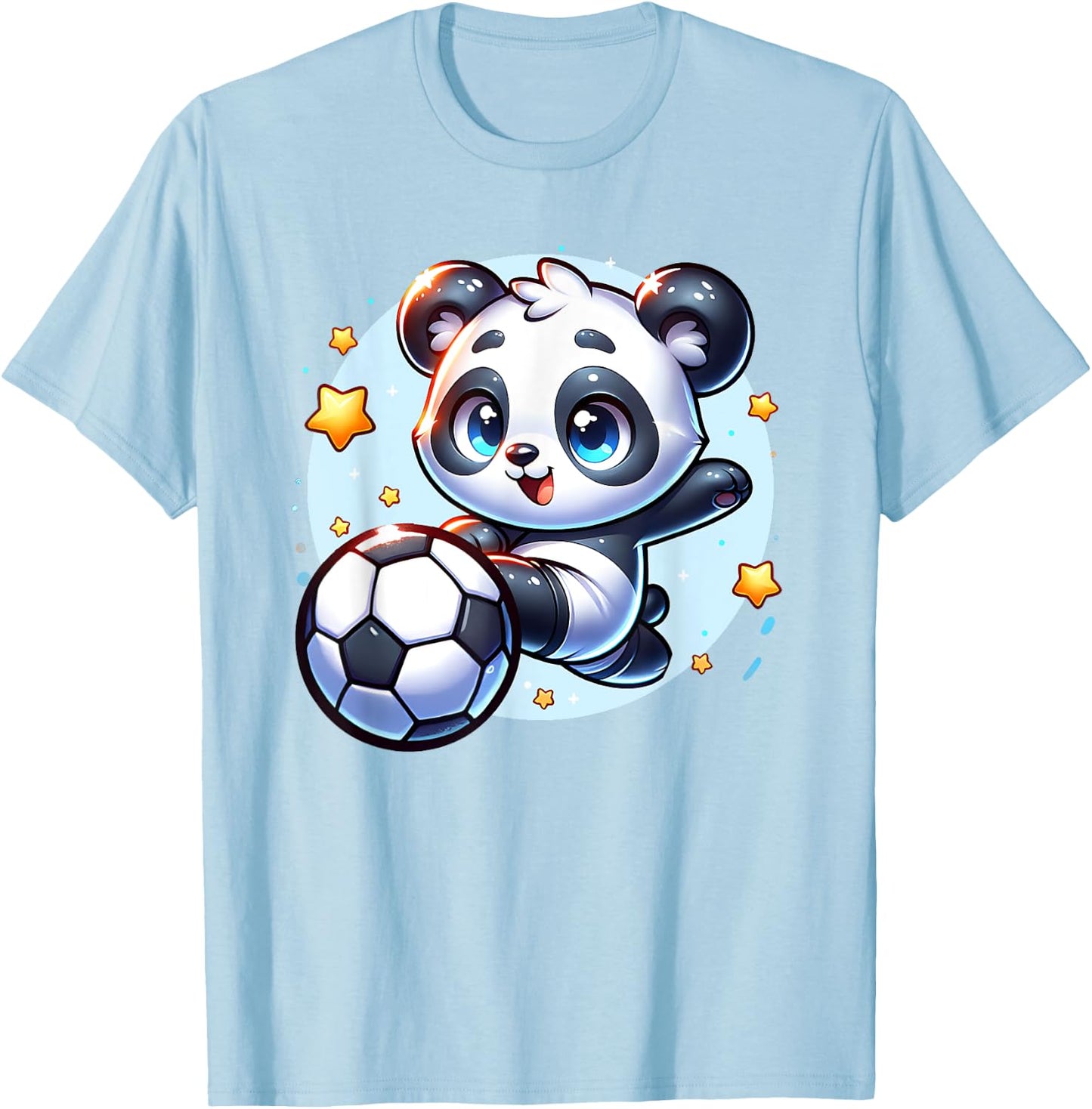 Panda Soccer Player Kicking Soccer Ball Cute Girls Graphic T-Shirt - T-Shirt | Light Blue