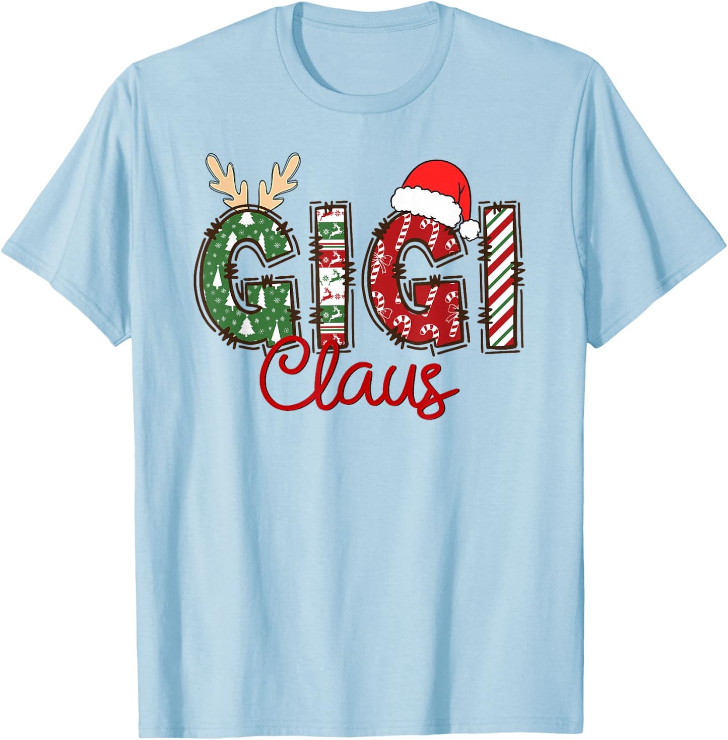 Gigi Claus Christmas Reindeer Pajama Family Matching T-Shirt - T-Shirt | Light Blue