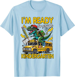 Ready to Crush Kindergarten First Day of School Dinosaur Boy T-Shirt - T-Shirt | Light Blue