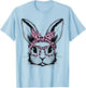 Bunny Face With Leopard Glasses For Girls Kids Easter Day T-Shirt - T-Shirt | Light Blue