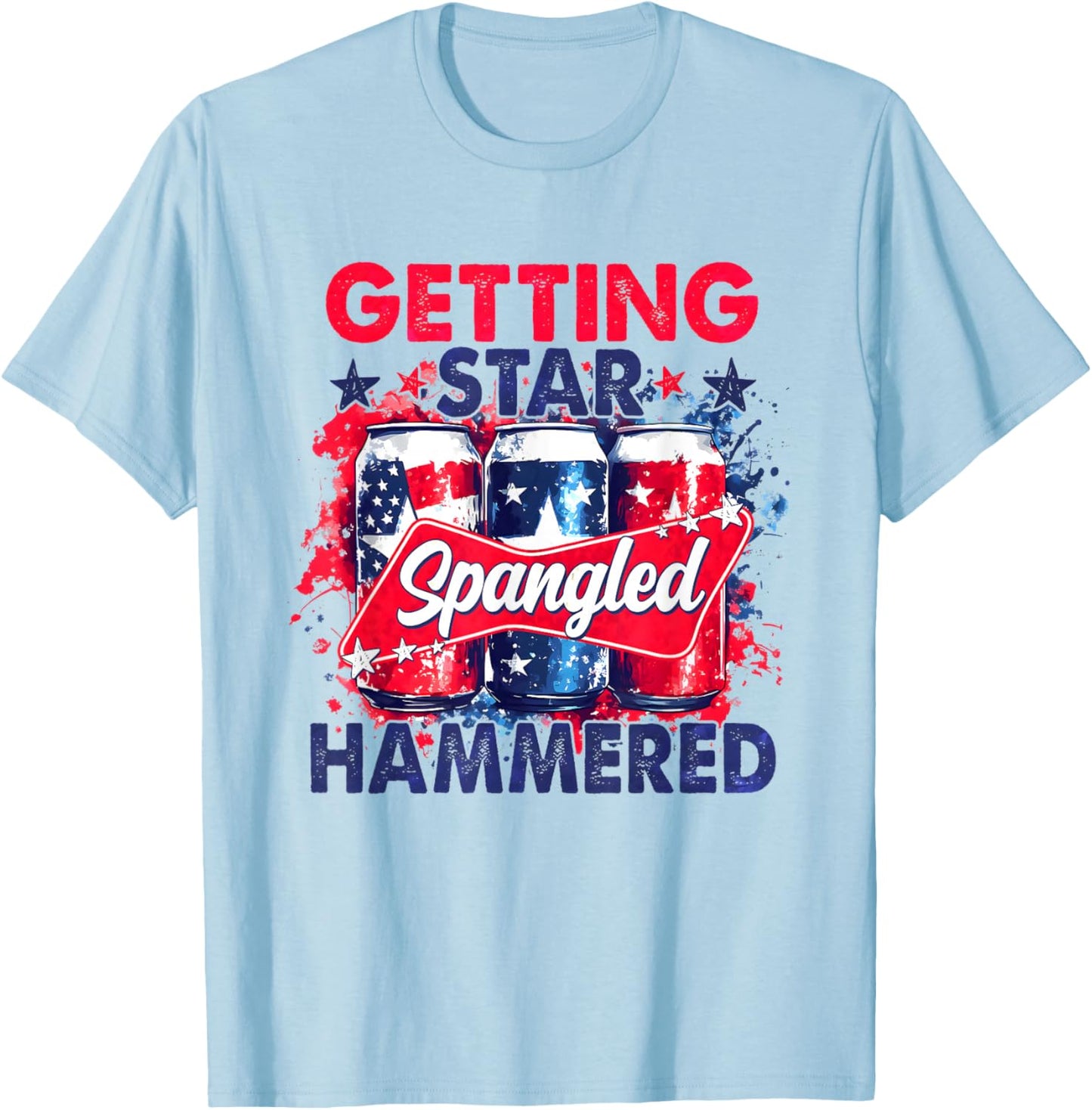 Getting Star Spangled Hammered Striped America 4th of July T-Shirt - T-Shirt | Light Blue