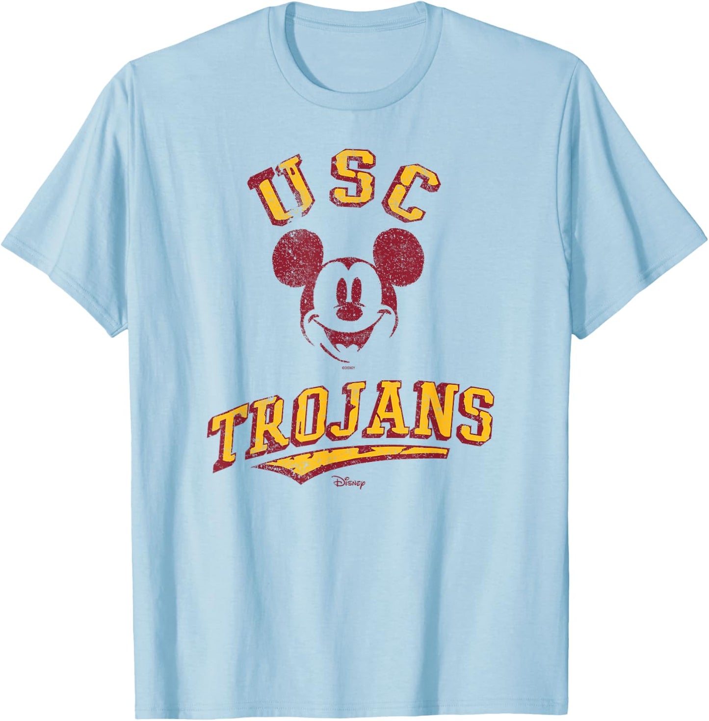 USC Trojans Mickey Mouse Retro White Officially Licensed T-Shirt - T-Shirt | Light Blue