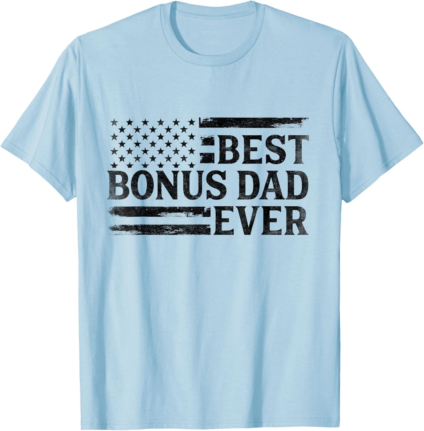 Best Bonus Dad Ever Black Vintage USA Flag Father's Day T-Shirt - T-Shirt | Light Blue