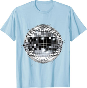 Discoball Vintage Retro House Disco Ball Cool Party , White T-Shirt - T-Shirt | Light Blue